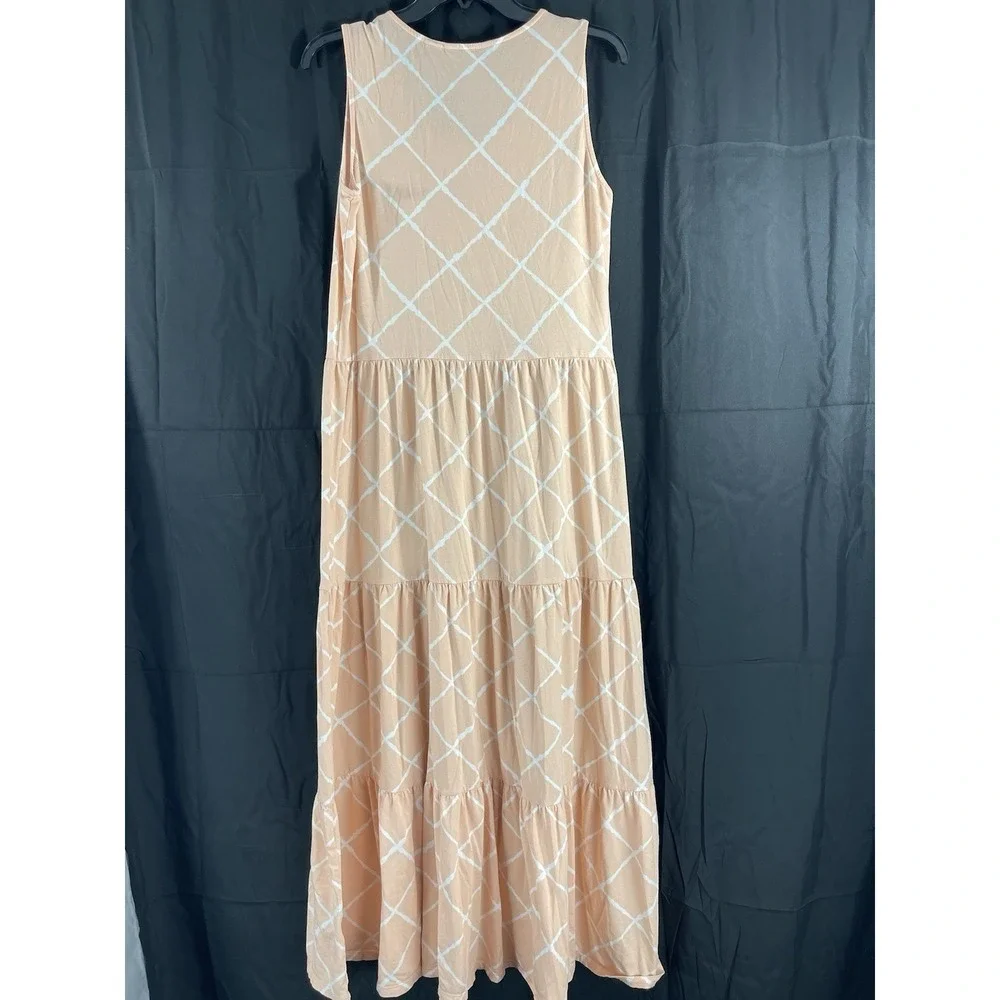 Lands' End Sleeveless Maxi Tiered Dress Peach Cotton Jersey Knit Beach Sz Medium